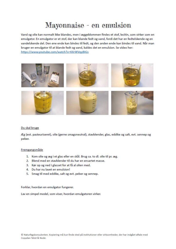 Mayonnaise en emulsion Gratis undervisningsmateriale